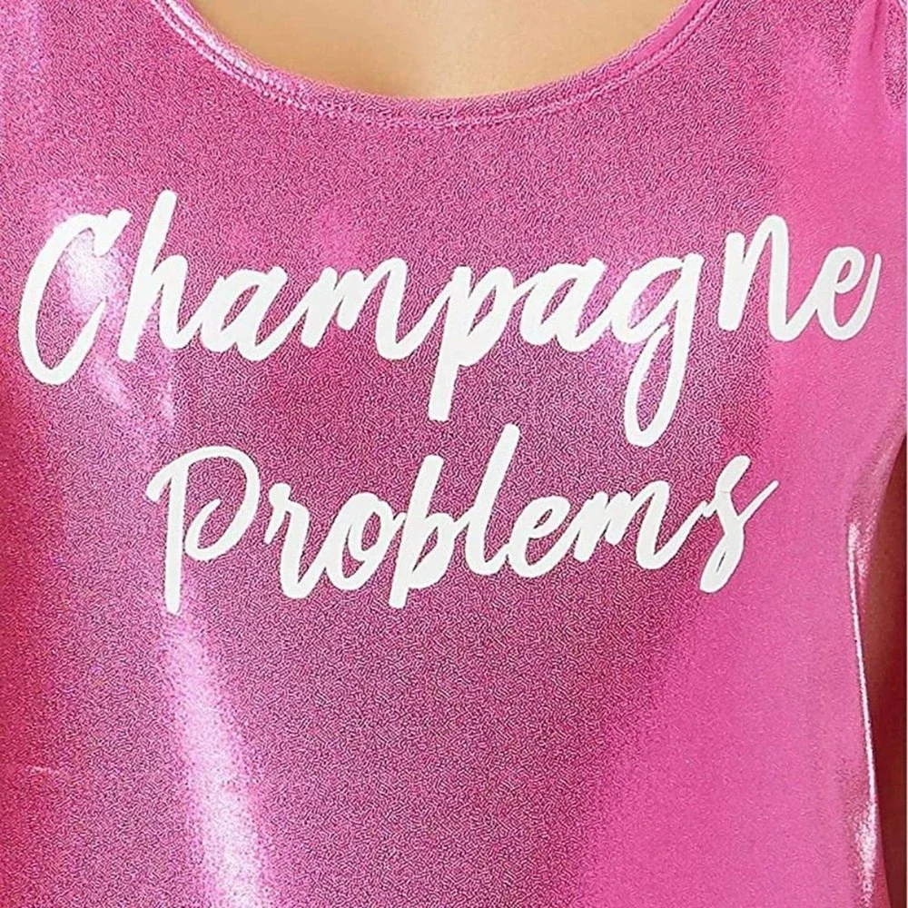 Champagne Problems Metallic Graphic Cheeky One-Piece Swimsuit in Pink - Picture 4 of 8